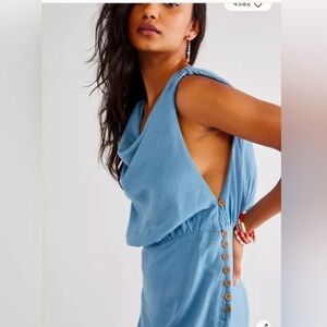 FREE PEOPLE “A little extra mini dress” in blue, Size Medium, NWT